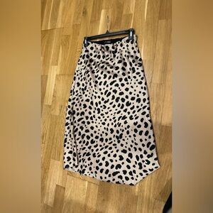 Aqua Black and Tan Animal Print Satin Midi Skirt